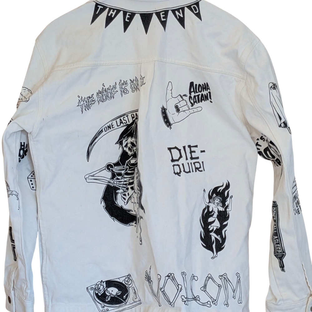Volcom Tattoo Shacket Shirt Streetwear Skater  Denim Painted Party - Picture 5 of 7